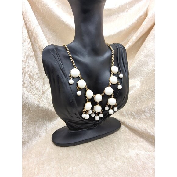 vintage gold with white bead insets statement piece 12" straight length - Picture 3 of 4